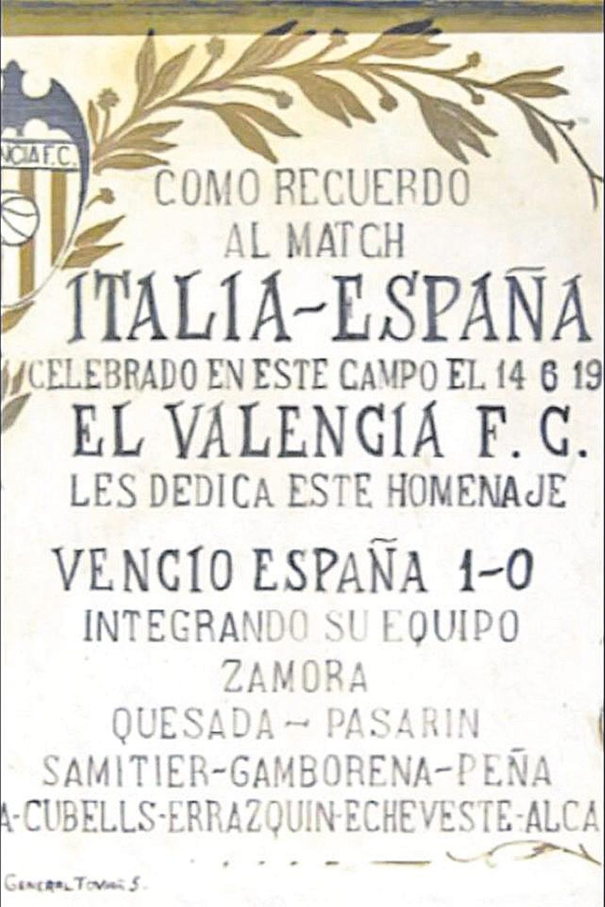 El impacto de la visita fue tan significativo que el Valencia encargó una gran pieza de mármol para recordar el evento con los nombres de la alineación española