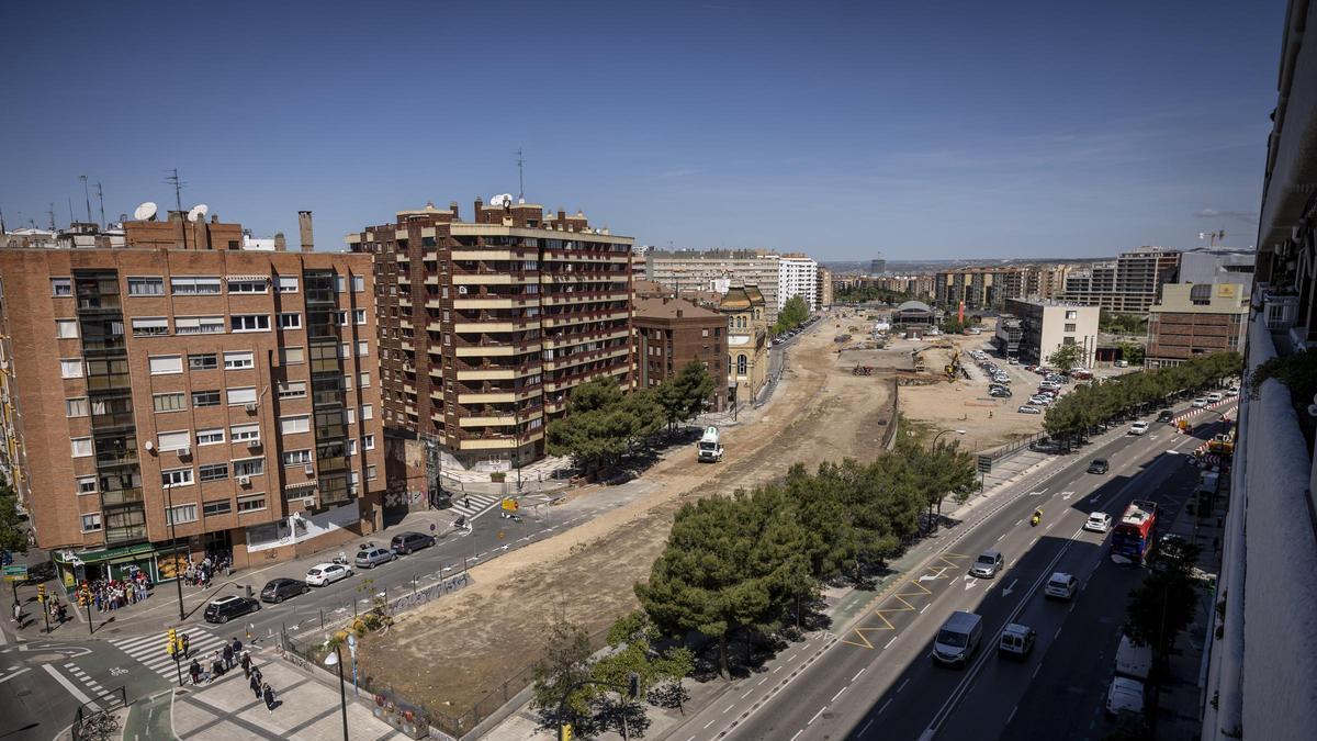 Estado de las obras de reurbanización del Portillo, en Zaragoza, hace unas semanas.