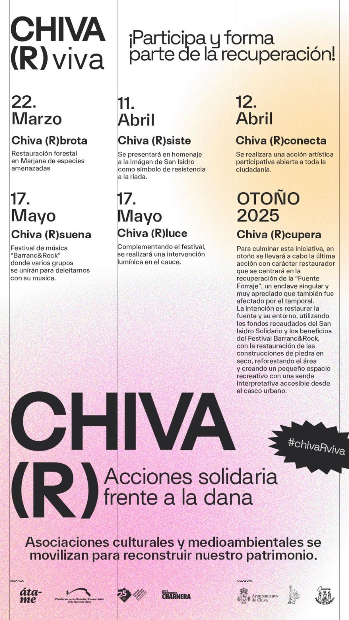 Calendario de actividades en Chiva por la reconstrucción.