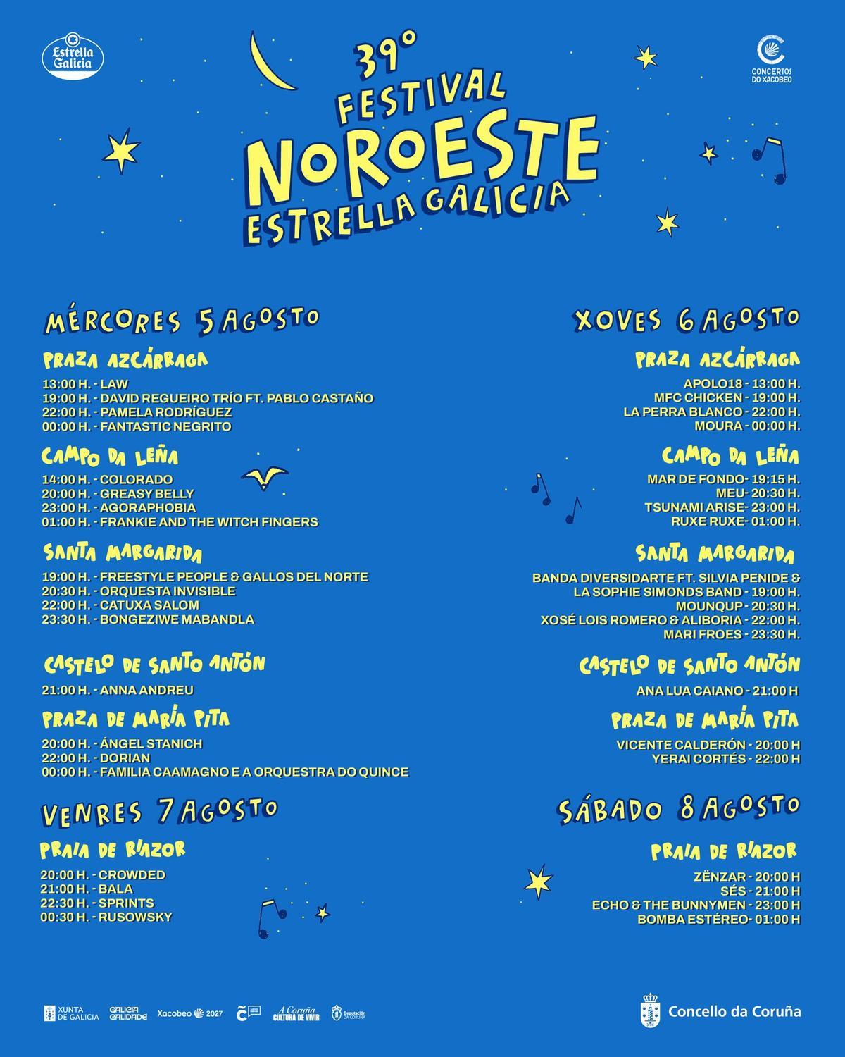 Programación y horarios del XXI Noroeste Estrella Galicia.