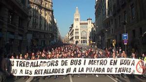 Manifestació dels treballadors de metro i autobús, que exigeixen dimissions a TMB.