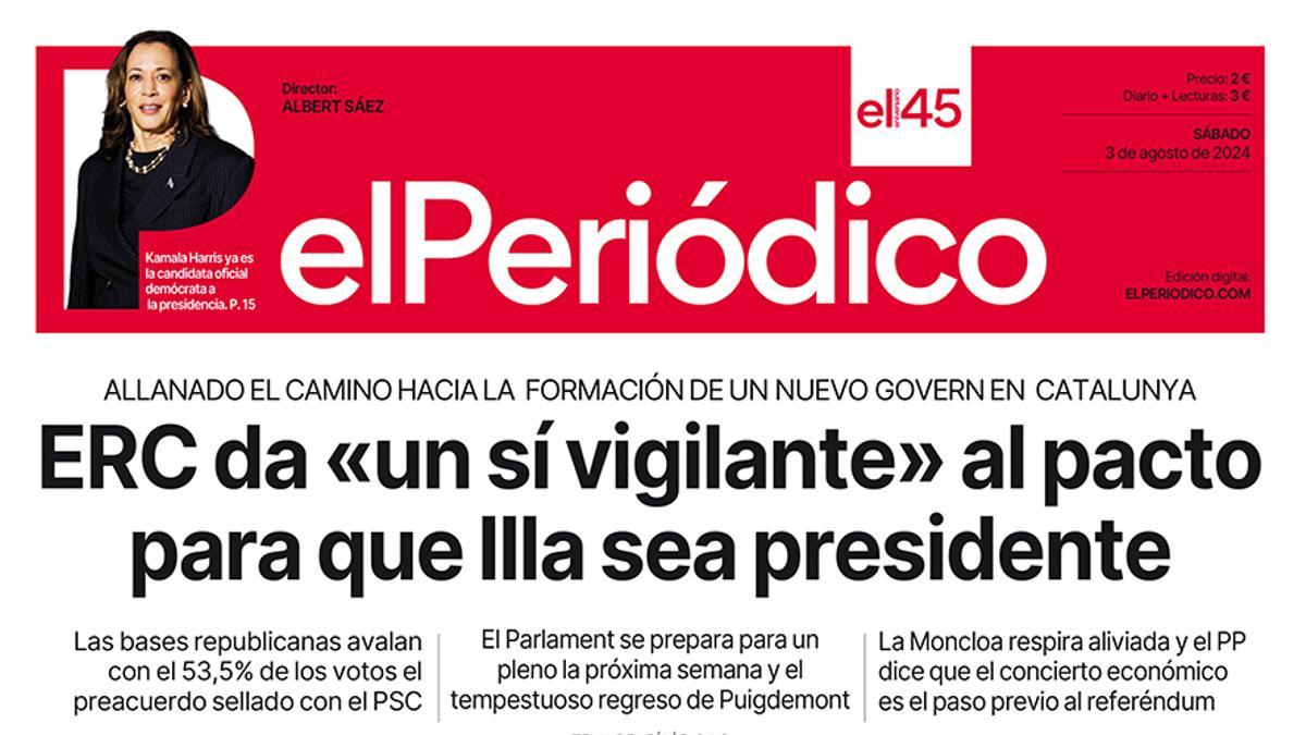 La portada de EL PERIÓDICO del 3 de agosto de 2024