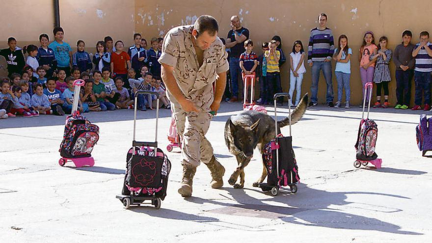 El miembro del Aalog durante la exhibición en el patio del colegio Santísima Trinidad.