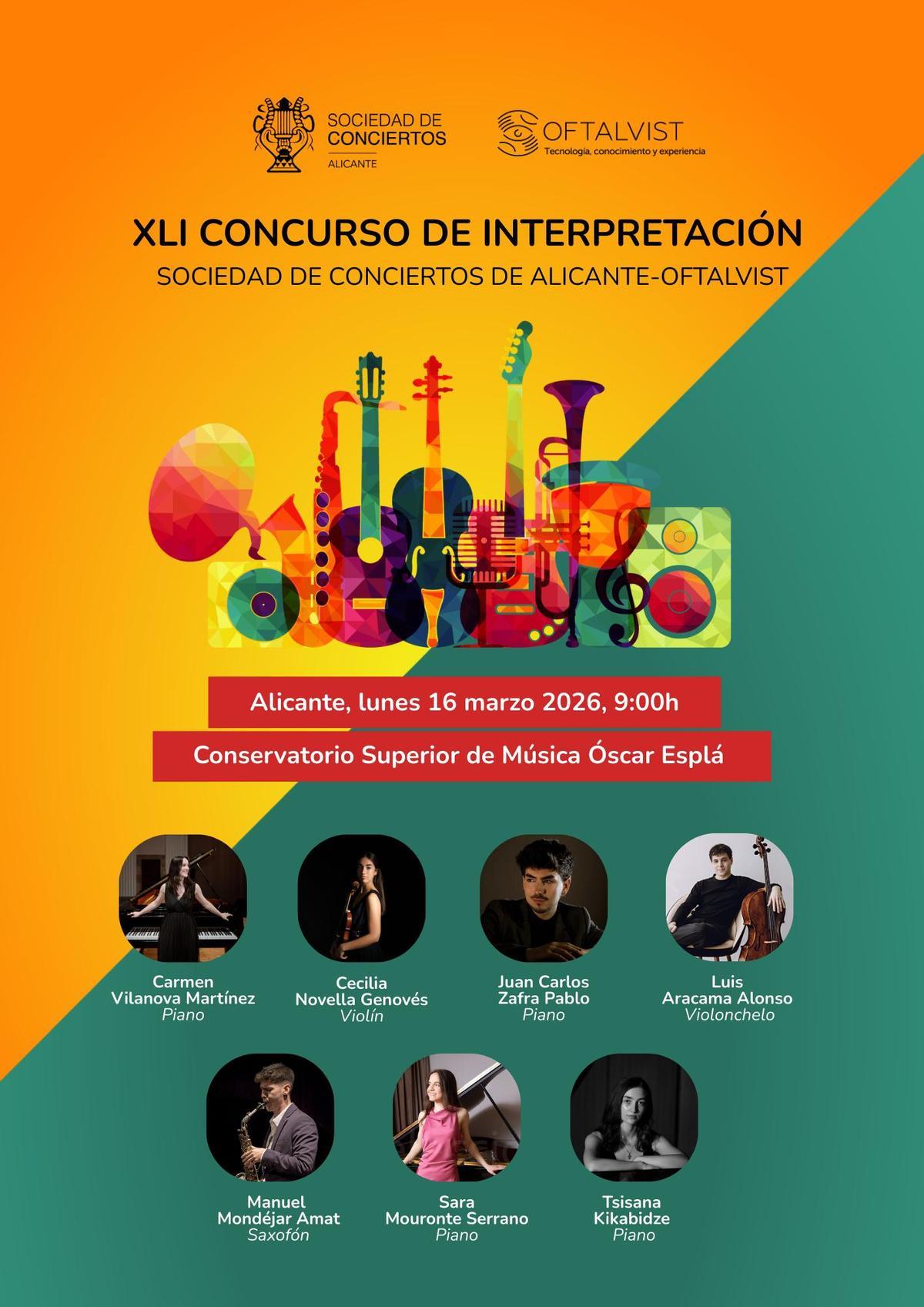 Cartel del XLI Concurso de Interpretación Sociedad de Conciertos de Alicante-Oftalvist