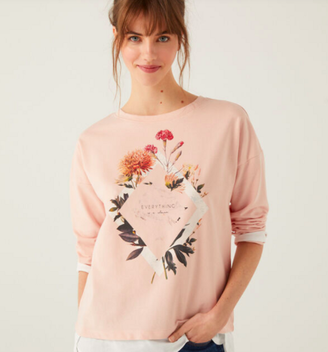Sudadera de cuello redondo con estampado gráfico y dibujo en la parte delantera