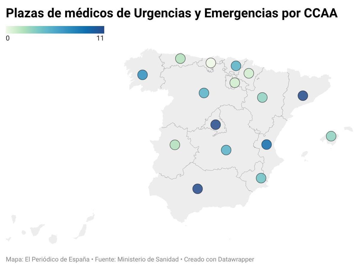 Reparto de especialidad de Medicina de Urgencias y Emergencias por comunidades autónomas