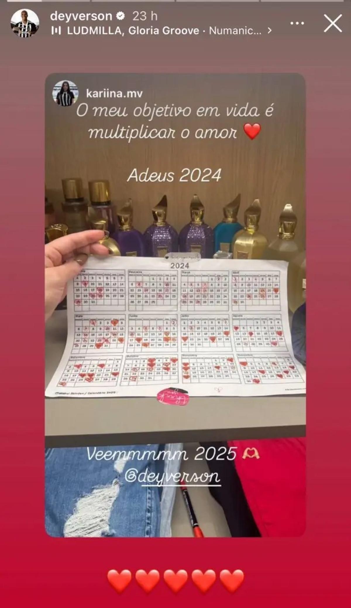 Captura de pantalla del 'calendario sexual' de Deyverson Silva.