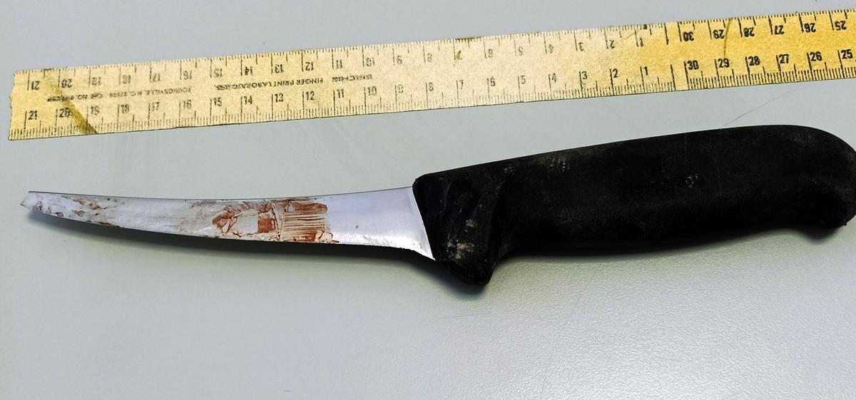 El cuchillo recuperado por los investigadores, con el que supuestamente el chico atacó al vecino de Alquerías.