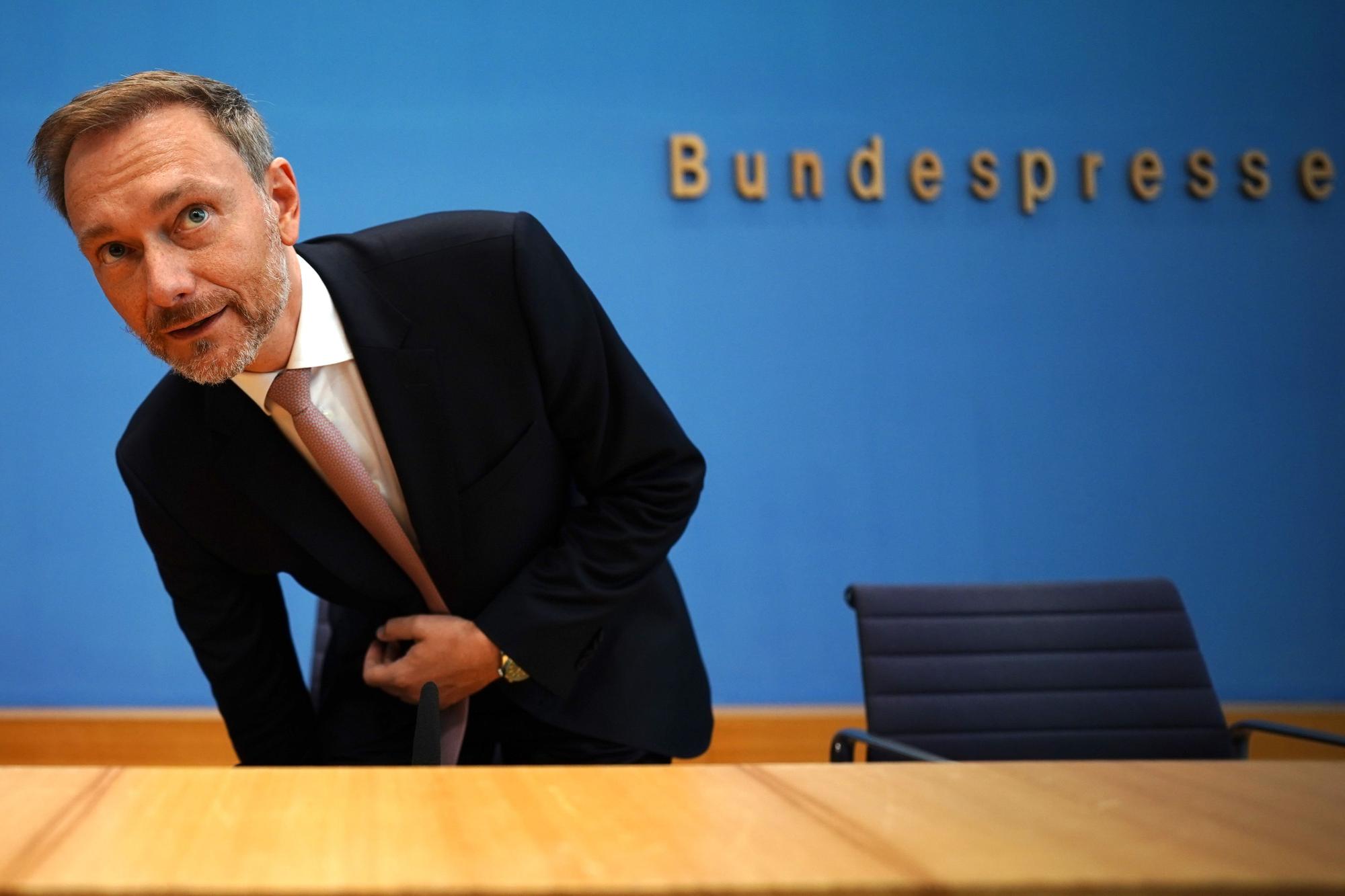 German Finance Minister Lindner press conference on government draft for 2023 federal budget and financial plan to 2026