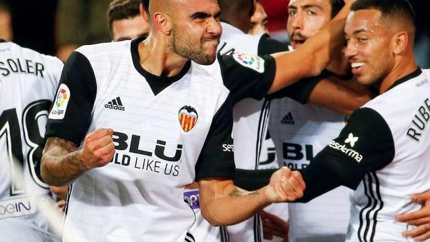 Zaza celebra el primer gol del Valencia en el partido ante el Celta.