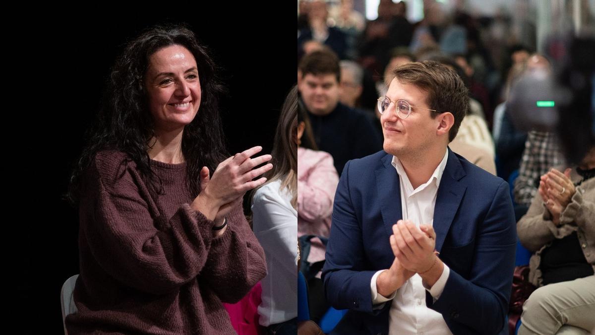 Marta Abengochea (IU-Sumar) y Jorge Pueyo, en sendos actos de sus partidos.