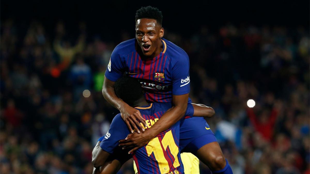 Yerry Mina celebrando uno de los goles ante el Villarreal