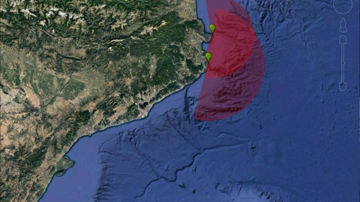 Cobertura estimada dels corrents marins que tindrien els sistemes de dues antenes de radar en la regió de Begur-Cap de Creus