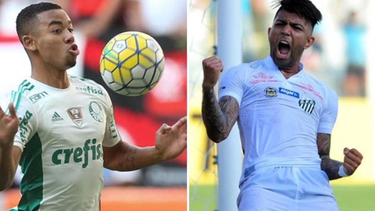 El delantero del Palmeiras Gabriel Jesus (izquierda) y Gabigol, atacante del Santos, se complementan con la estrella del Barça neymar en la selección olímpica brasileña