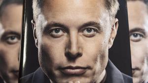 Varias biografías de Elon Musk, de Walter Isaacson, en una librería en California.