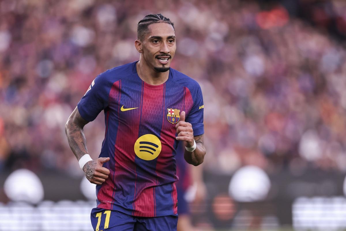 Raphinha, jugador del FC Barcelona, durante un partido