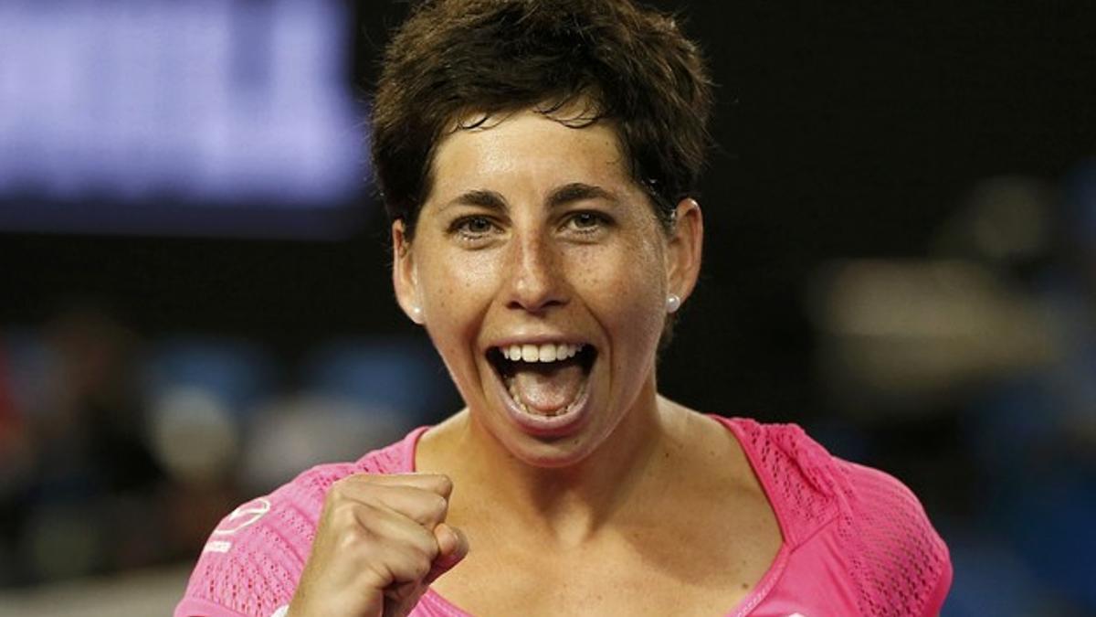 Carla Suárez celebra su victoria en el Open de Australia en Melbourne Park