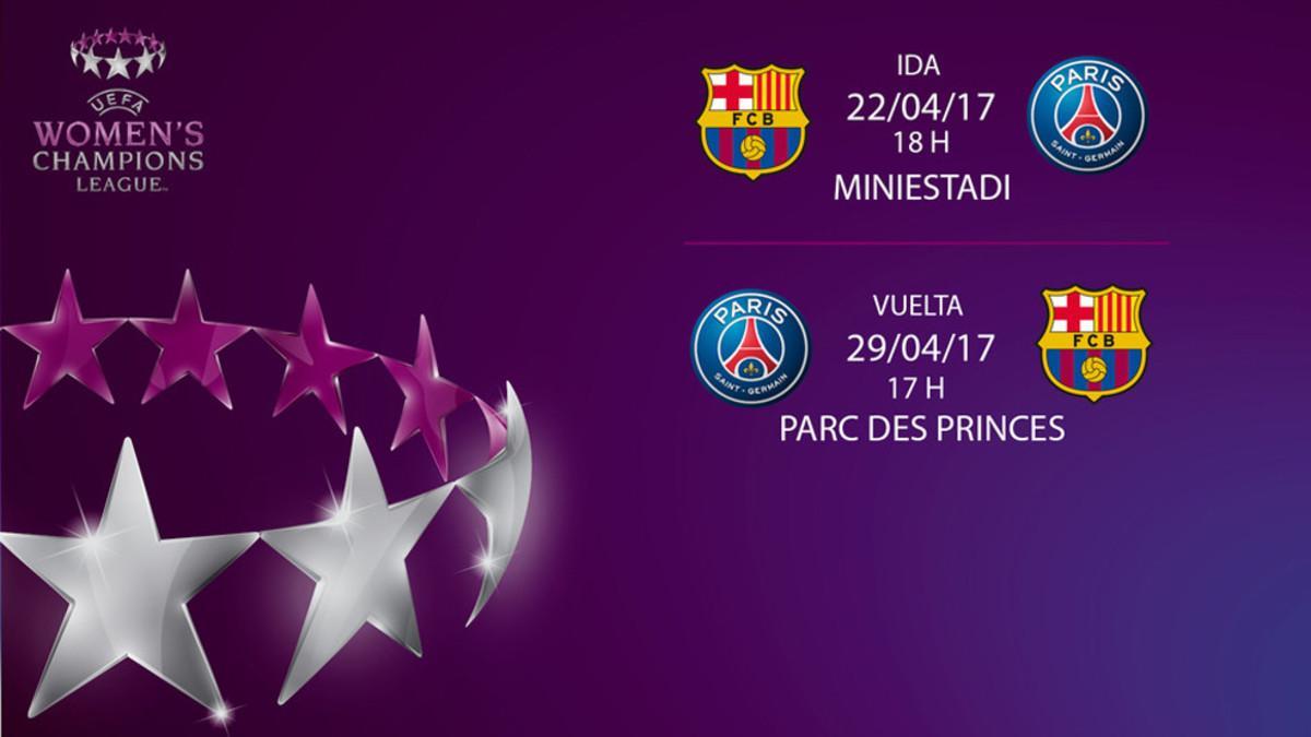 Los horarios de la semifinal de la Champions femenina 2016/17 entre el Barça y el PSG