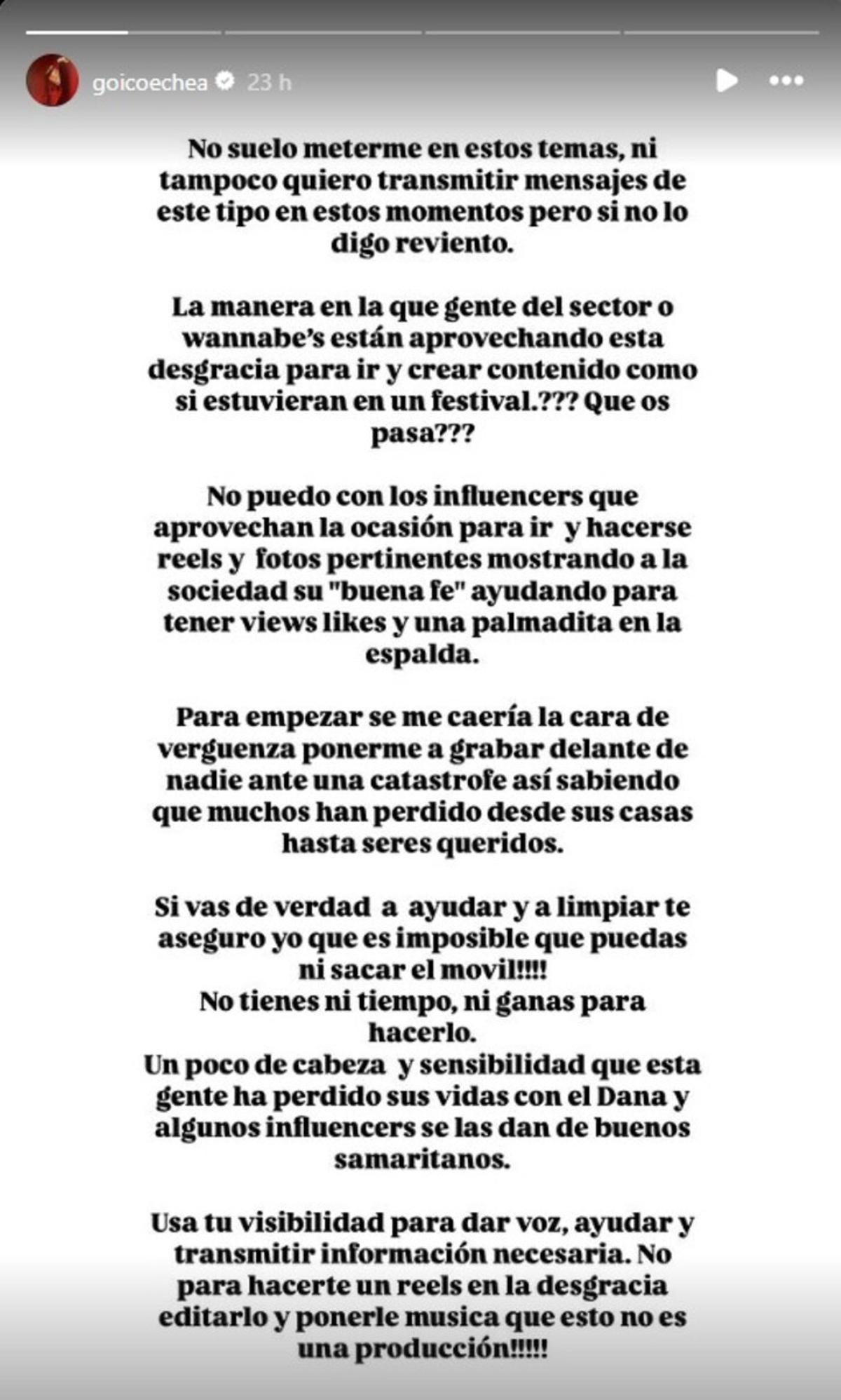 El mensaje de Jessica Goicoechea.