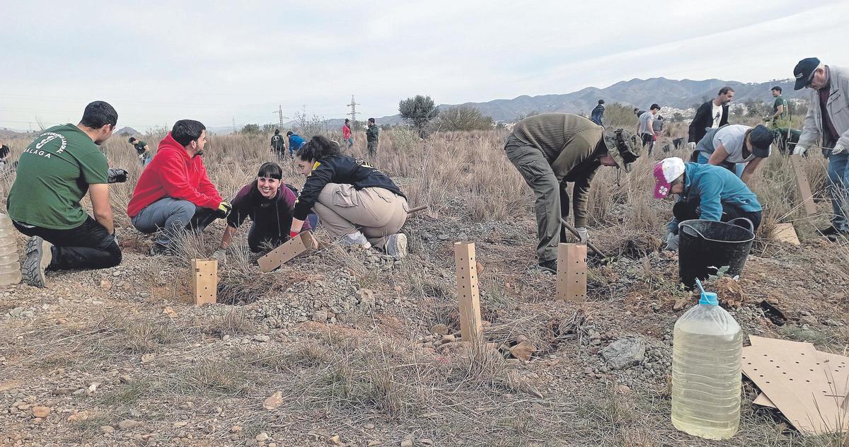 Voluntarios Universidad Laboral en el vertedero sellado de Los Asperones, un trabajo de recuperación ecológica de Almijara