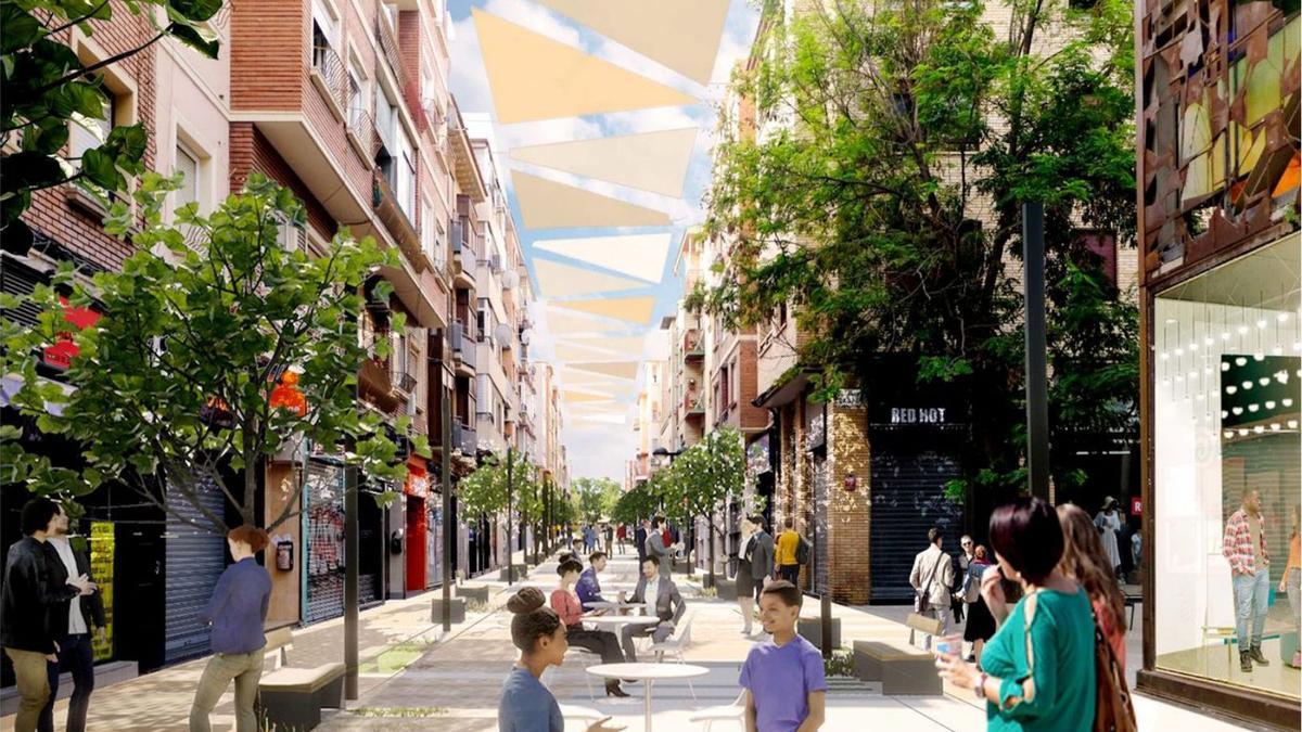 Recreación de la calle Delicias tras la reforma que quiere impulsar el Ayuntamiento de Zaragoza.    | EL PERIÓDICO