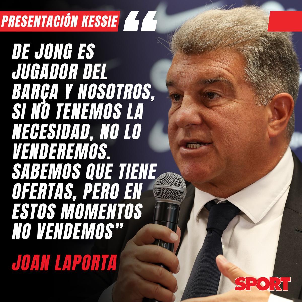 Joan Laporta dio nuevos detalles sobre el futuro de Frenkie de Jong. De momento, no se vende (según el presidente) Joan Laporta dio nuevos detalles sobre el futuro de Frenkie de Jong. De momento, no se vende (según el presidente)