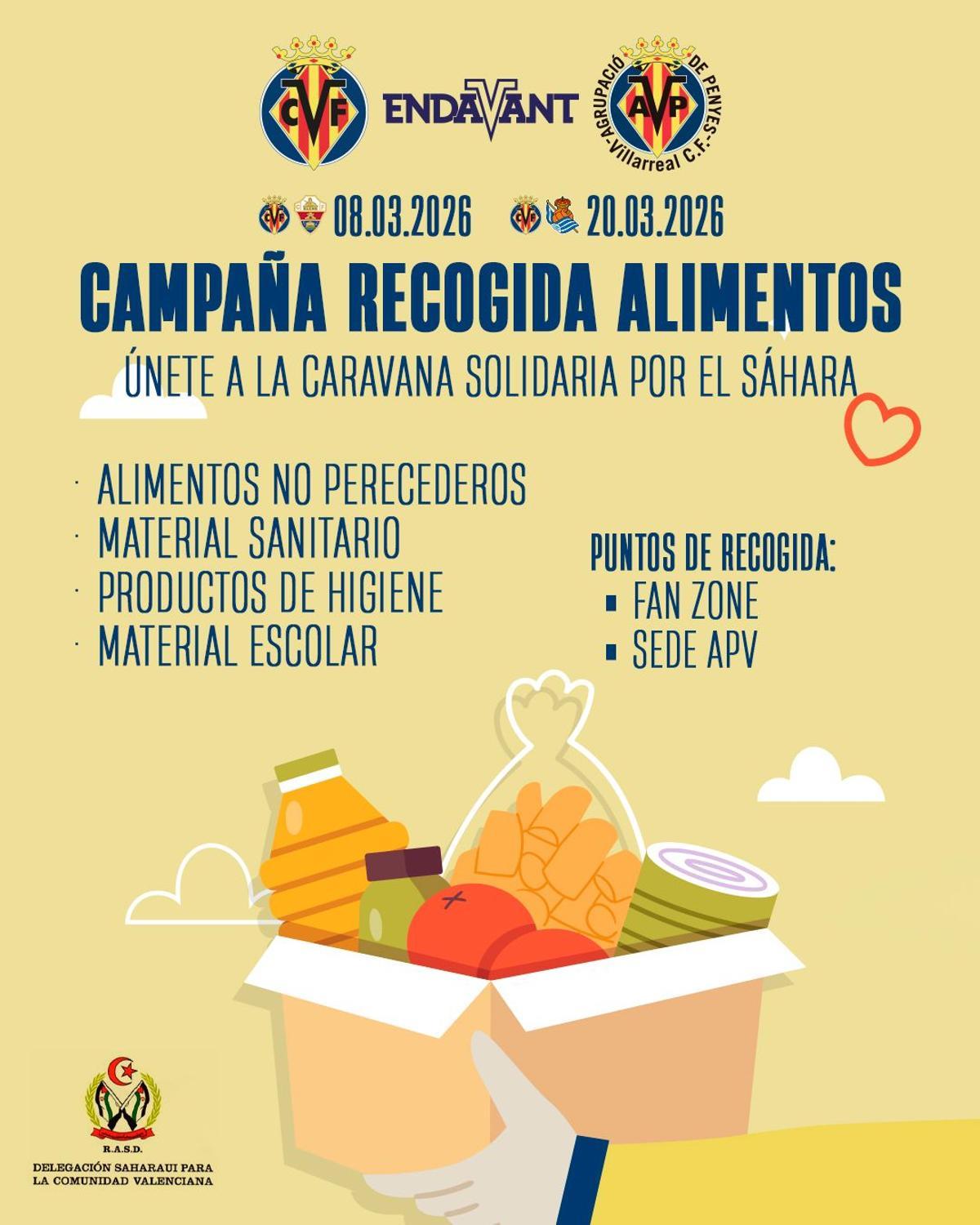 El Villarreal CF y la Agrupació de Penyes del Villarreal CF ponen en marcha la Campaña de Recogida de Alimentos-Caravana Solidaria por el Sáhara.