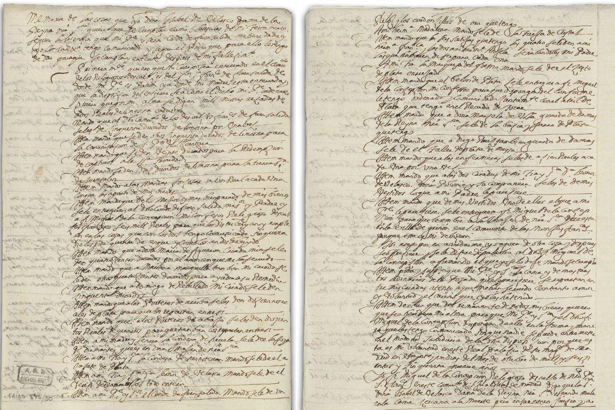 Transcripción del testamento de Isabel de Velasco