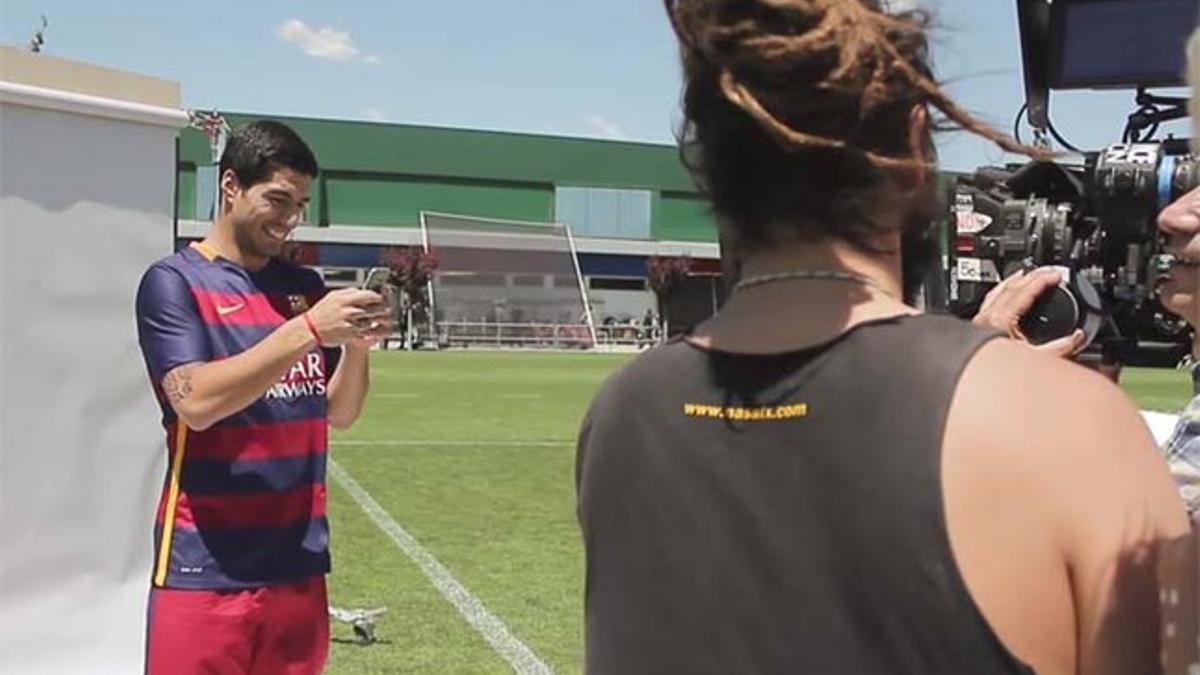 Luis Suárez durante el rodaje del anuncio de Movistar