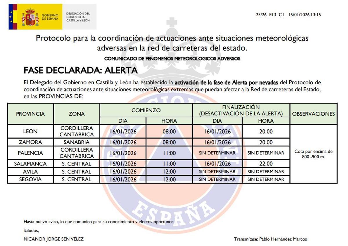 Zonas de Castilla y León en alerta por nevadas