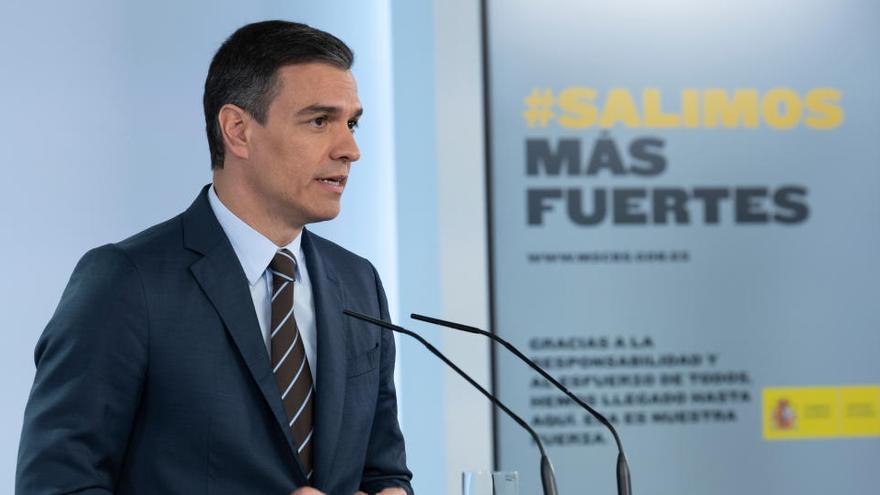 Pla mitjà del president espanyol, Pedro Sánchez, durant la compareixença del 7 de juny