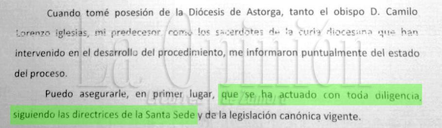 Carta del obispo asturiano de Astorga, Juan Antonio Menéndez, a la víctima de abusos sexuales.