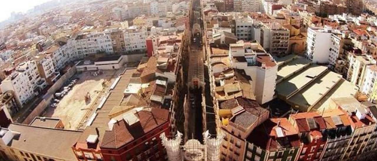 Instantánea de la calle Sueca tomada en la mañana de ayer desde el «dron» del grupo De Cagna.