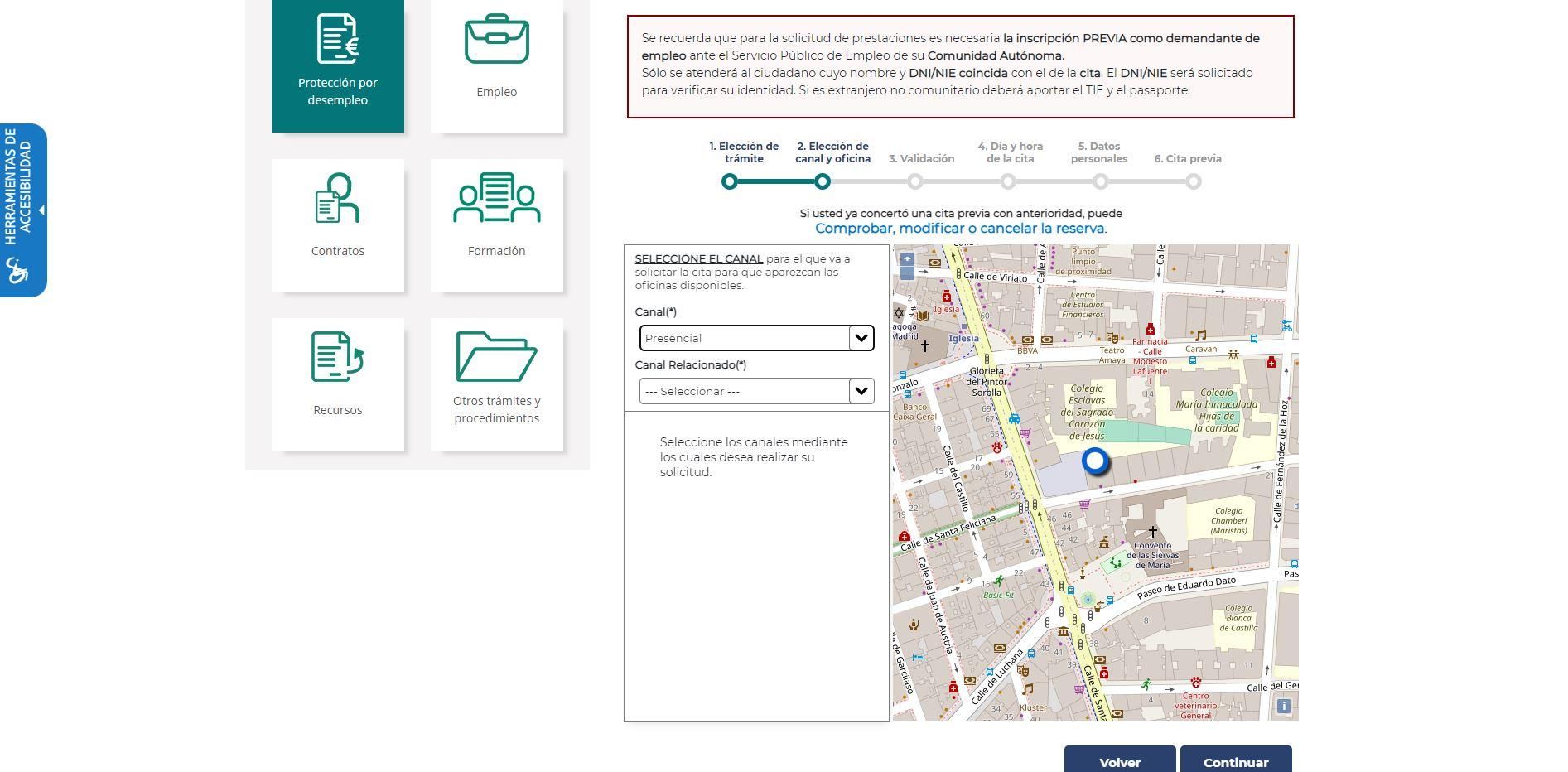 Ubicación de la oficina asignada para la cita previa presencial en el SEPE.