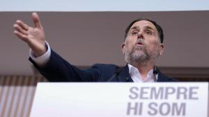 El líder de ERC, Oriol Junqueras, este miércoles en rueda de prensa.