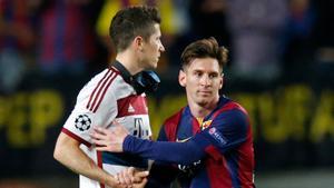 Messi y Lewandowski en un partido de Champions entre Barça y Bayern de Múnich
