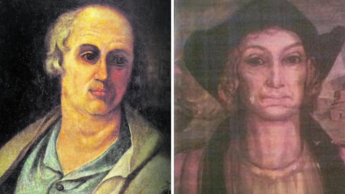 Retratos de Cristóbal Colón (izq.) y Pedro Madruga (dcha).