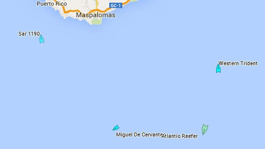 Zona del hundimiento del pesquero ruso con el barco de Salvamento Miguel de Cervantes localizado por satélite