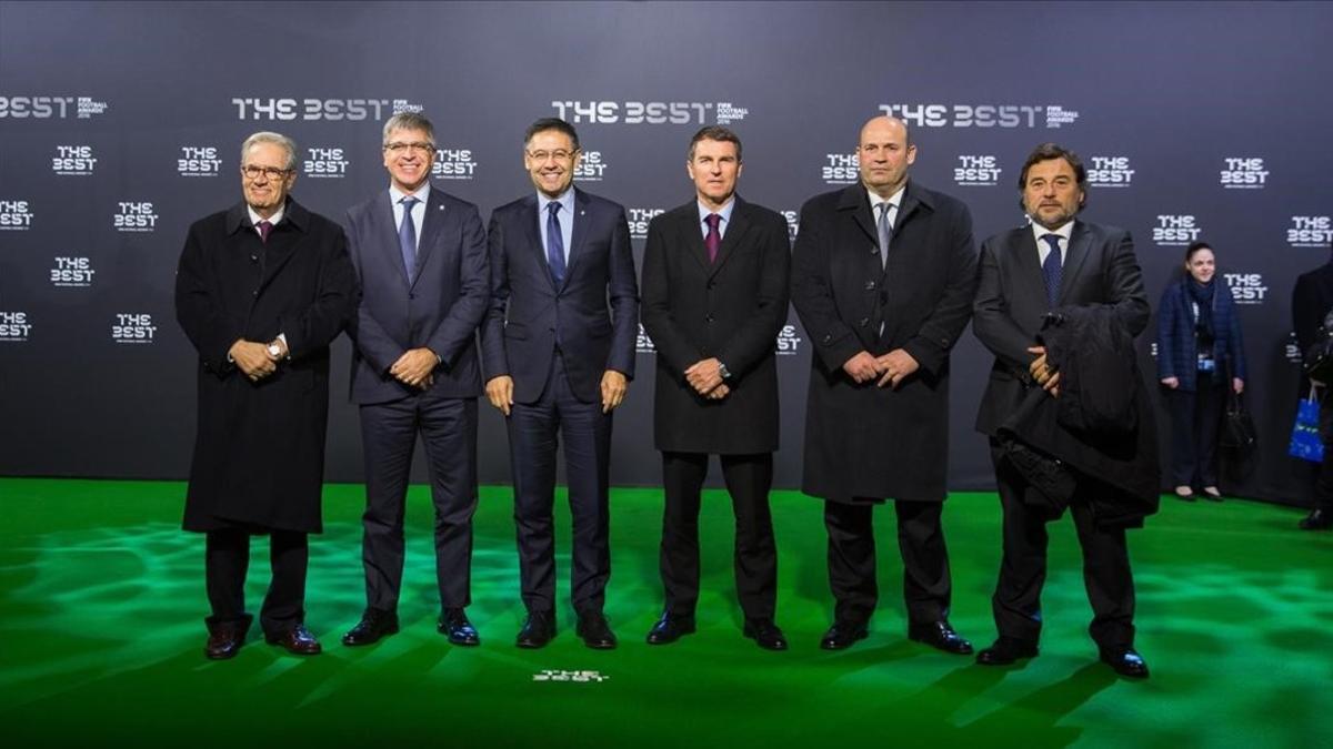 Elías, Mestre, Bartomeu, Soler, Grau y Sanllehí, la representación azulgrana en la Gala de la FIFA 2017.