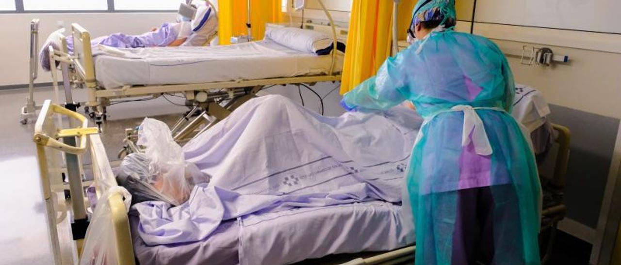 Planta Covid en el Hospital Universitario de Gran Canaria Doctor Negrín en la primera ola de la pandemia . | |