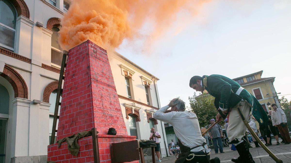 La recreación de la primera colada del horno alto, celebrado en Trubia en octubre de 2023.