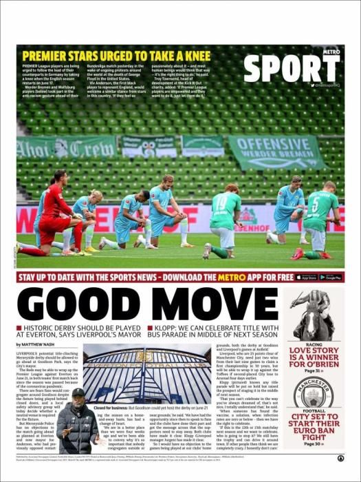 Portada METRO SPORT lunes 8 junio 2020