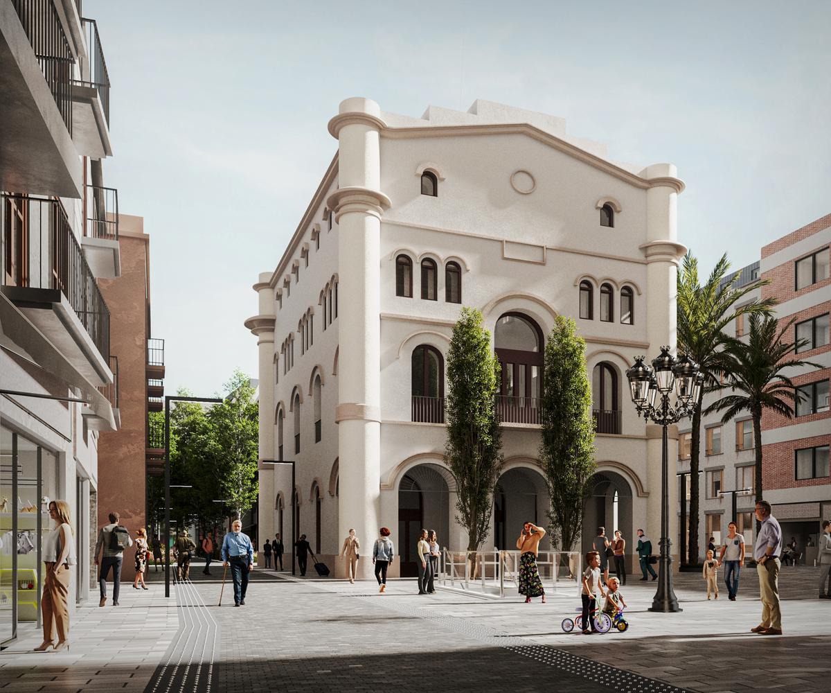 Proyección del aspecto previsto de la calle Francesc Layret a su paso por la plaza de la Vila, tras la pacificación planteada por Albiol.