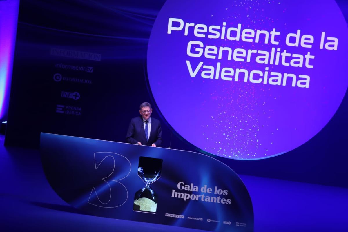 Ximo Puig durante su intervención en la gala Importantes.