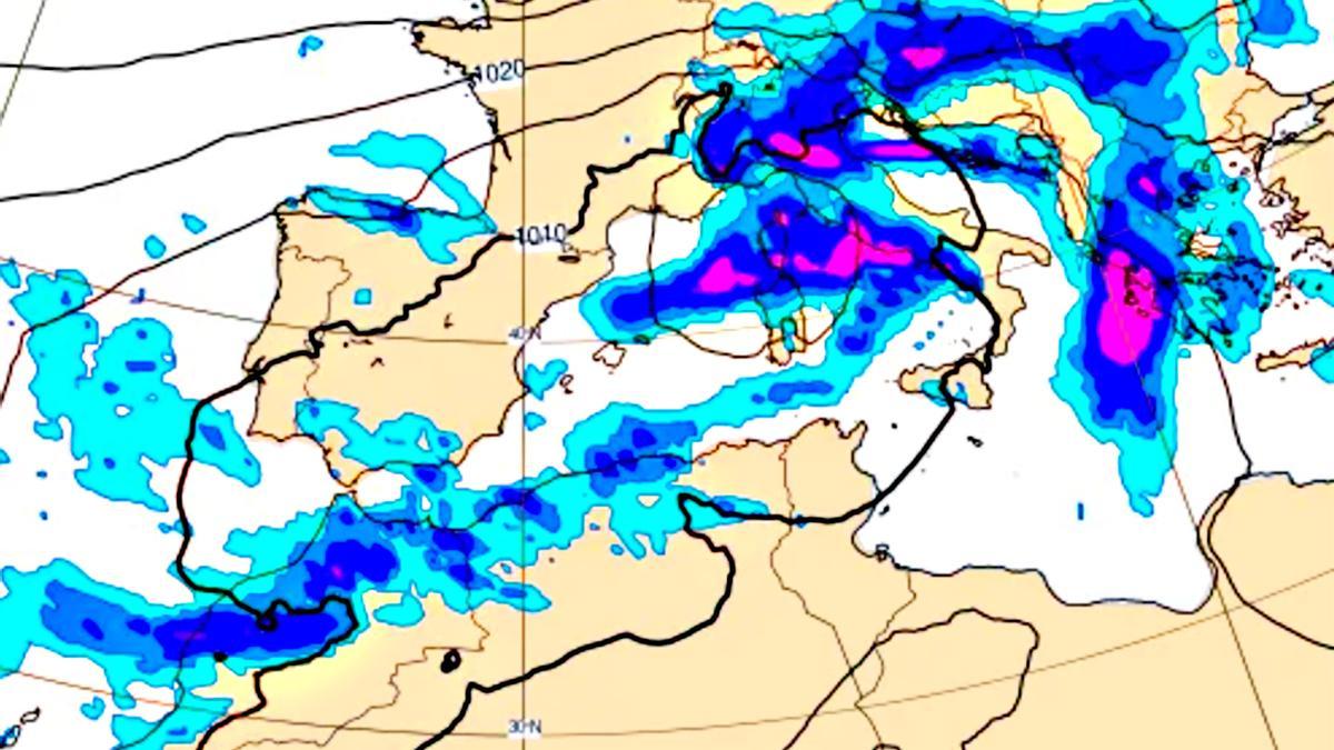 Mapa de lluvias el día 24 de diciembre según el modelo europeo meteorológico ECMWF.