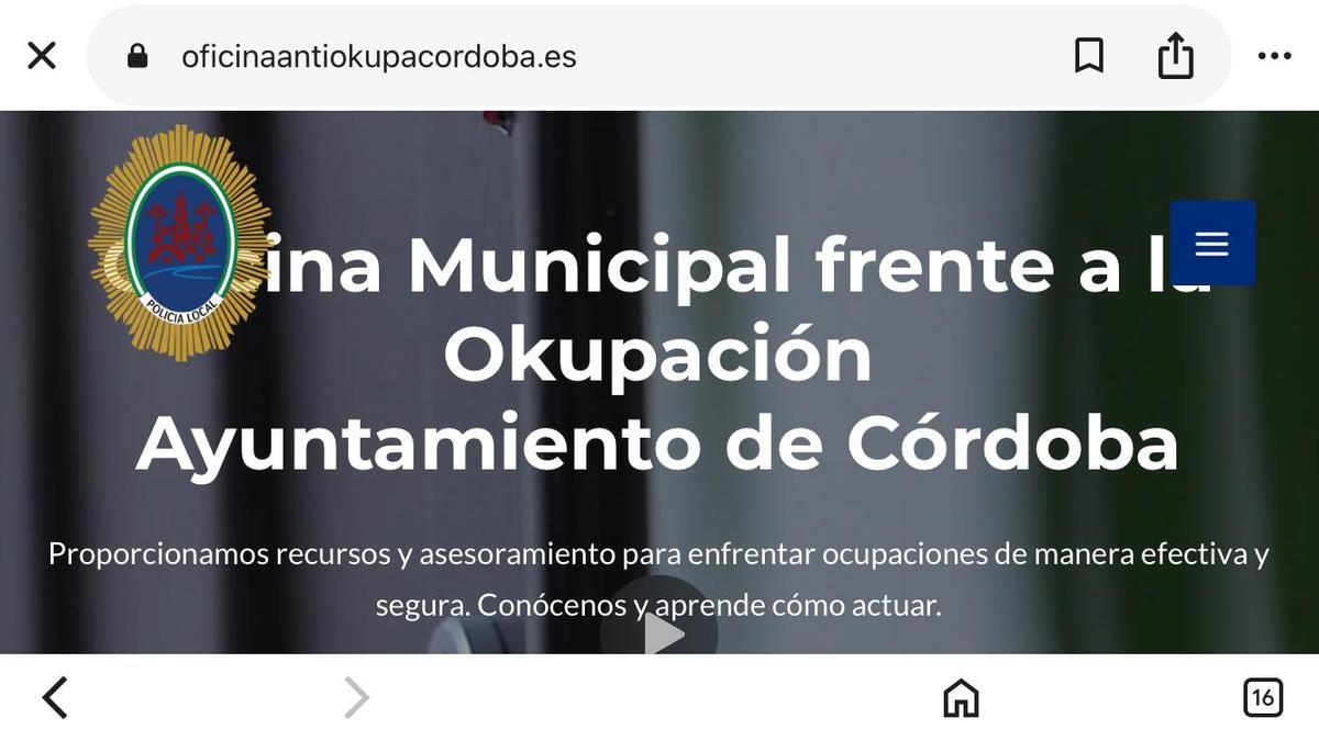 Portal web del Ayuntamiento de Córdoba de la oficina 'antiokupación'.