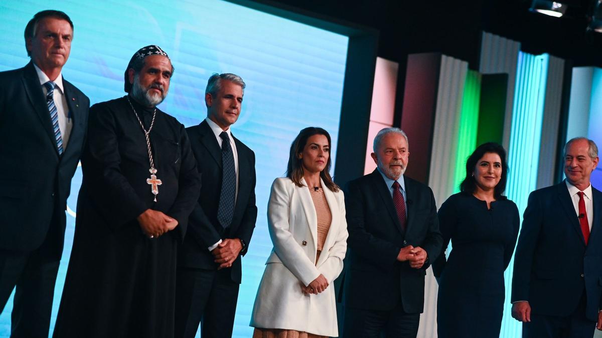 Los principales candidatos a las elecciones de Brasil, en el debate electoral televisado de este jueves.