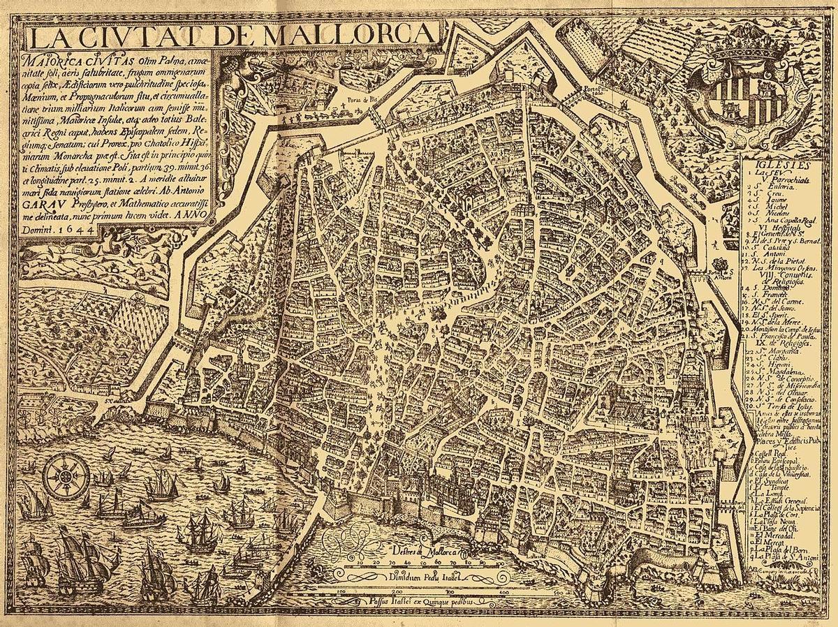 Plano de Antonio Garau con la ciudad amurallada en 1644