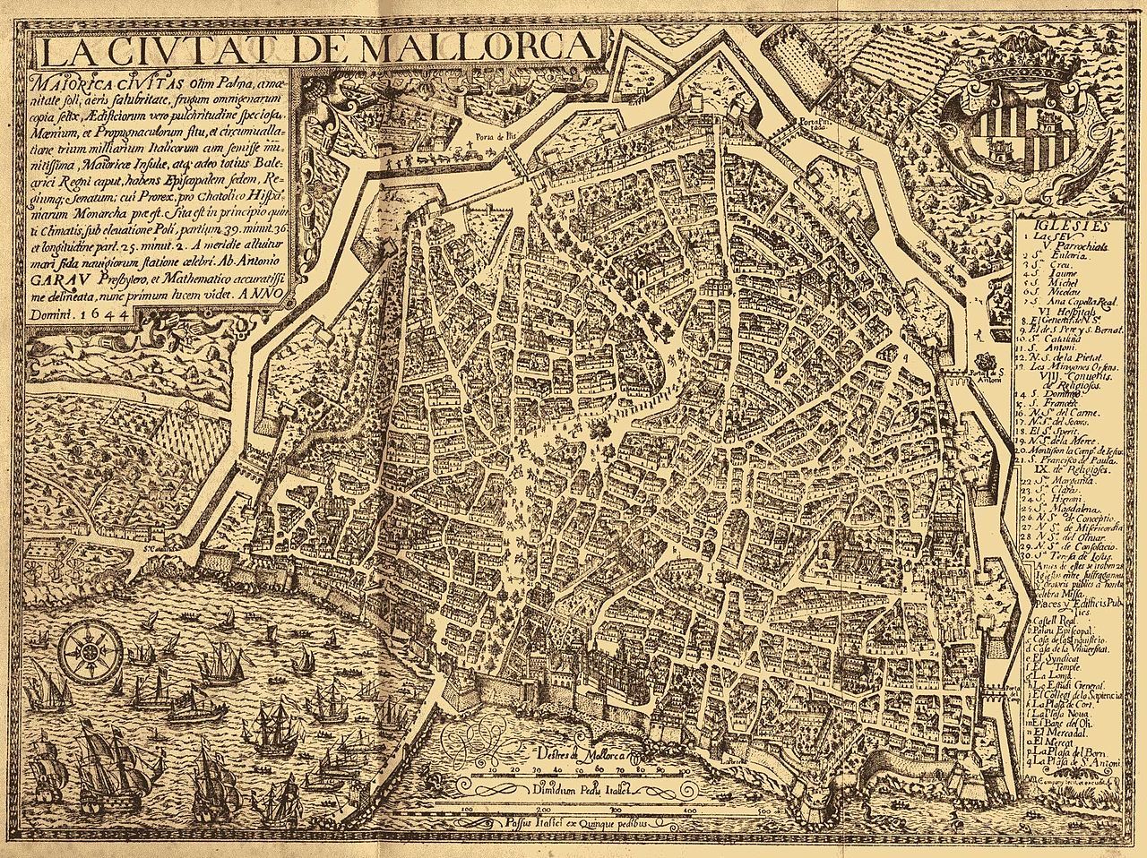 Plano de Antonio Garau con la ciudad amurallada en 1644