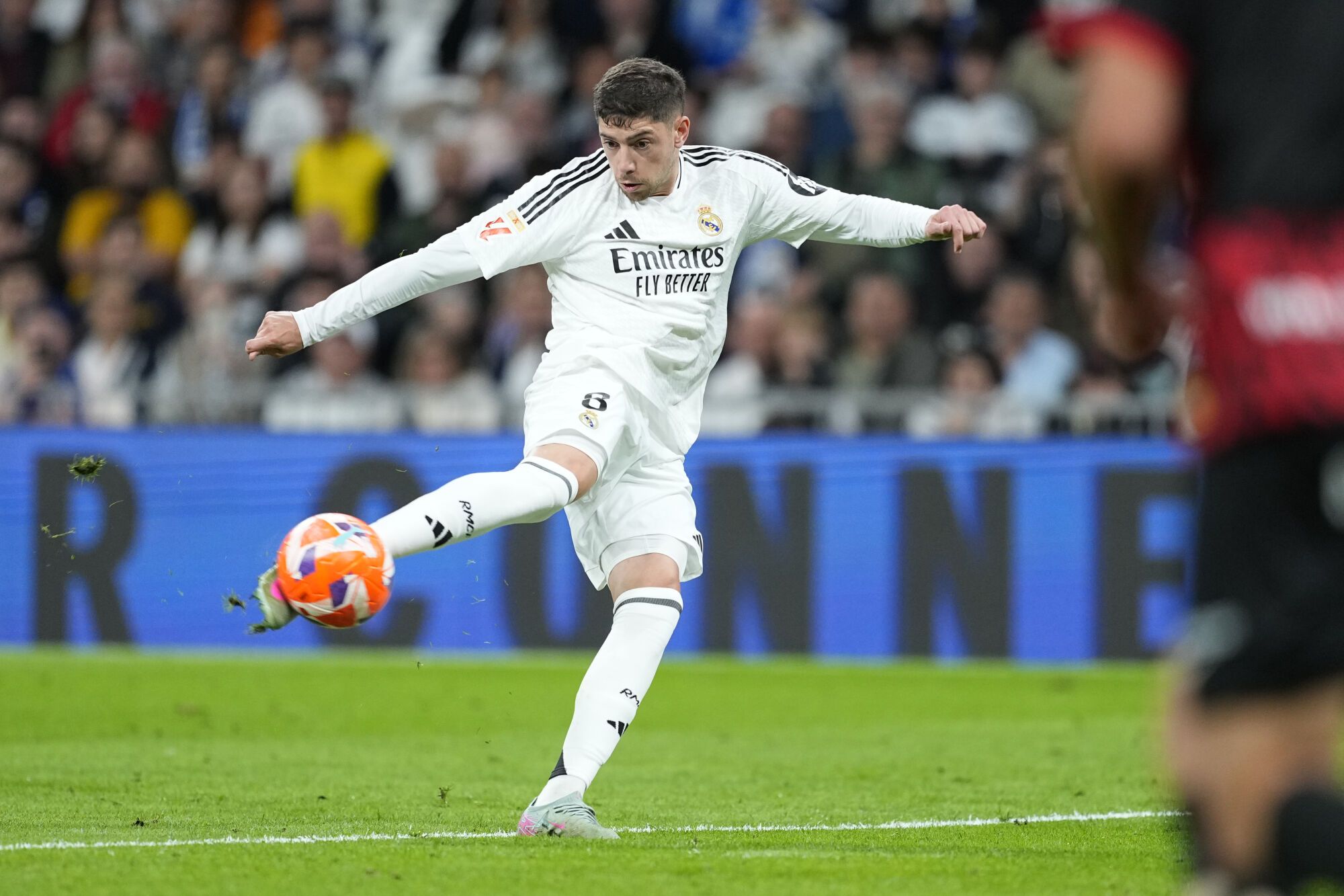 Federico Valverde of Real Madrid in action during the Spanish League, LaLiga EA Sports, football match played between Real Madrid and RCD Mallorca at Santiago Bernabeu stadium on May 14, 2025, in Madrid, Spain. AFP7 14/05/2025 ONLY FOR USE IN SPAIN. Oscar J. Barroso / AFP7 / Europa Press;2025;SOCCER;SPAIN;SPORT;ZSOCCER;ZSPORT;Real Madrid v RCD Mallorca - LaLiga EA Sports;